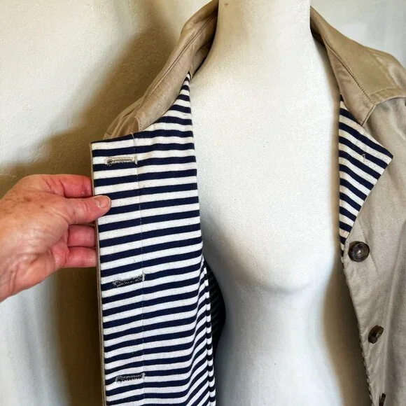 Splendid Beige Barn Coat Stripe Lining Preppy Coastal Jacket L French Girl - Picture 5 of 15